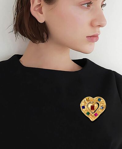Heart Brooch Pin Gold Rhinestone Crystal Lapel Brooches for Women Girls Fashion Jewelry Gift in Saudi Arabia