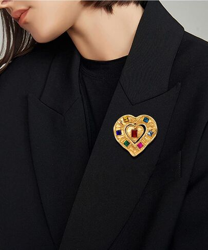 Heart Brooch Pin Gold Rhinestone Crystal Lapel Brooches for Women Girls Fashion Jewelry Gift in Saudi Arabia
