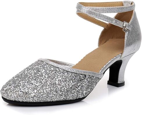 أحذية الرقص اللاتيني النسائية اللامعة من SWDZM بمقدمة مغلقة ومزينة بالترتر وقاعات الرقص السالسا والتانجو الحديثة لممارسة الأداء والحفلات الراقصة، موديل DY-LS in Kuwait