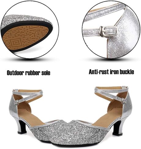 أحذية الرقص اللاتيني النسائية اللامعة من SWDZM بمقدمة مغلقة ومزينة بالترتر وقاعات الرقص السالسا والتانجو الحديثة لممارسة الأداء والحفلات الراقصة، موديل DY-LS in Kuwait