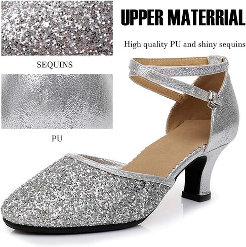 أحذية الرقص اللاتيني النسائية اللامعة من SWDZM بمقدمة مغلقة ومزينة بالترتر وقاعات الرقص السالسا والتانجو الحديثة لممارسة الأداء والحفلات الراقصة، موديل DY-LS in Kuwait