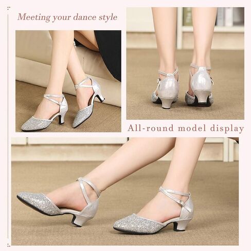 أحذية الرقص اللاتيني النسائية اللامعة من SWDZM بمقدمة مغلقة ومزينة بالترتر وقاعات الرقص السالسا والتانجو الحديثة لممارسة الأداء والحفلات الراقصة، موديل DY-LS in Kuwait