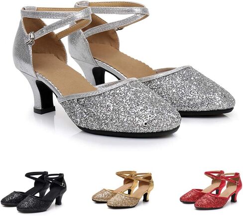 أحذية الرقص اللاتيني النسائية اللامعة من SWDZM بمقدمة مغلقة ومزينة بالترتر وقاعات الرقص السالسا والتانجو الحديثة لممارسة الأداء والحفلات الراقصة، موديل DY-LS in Kuwait