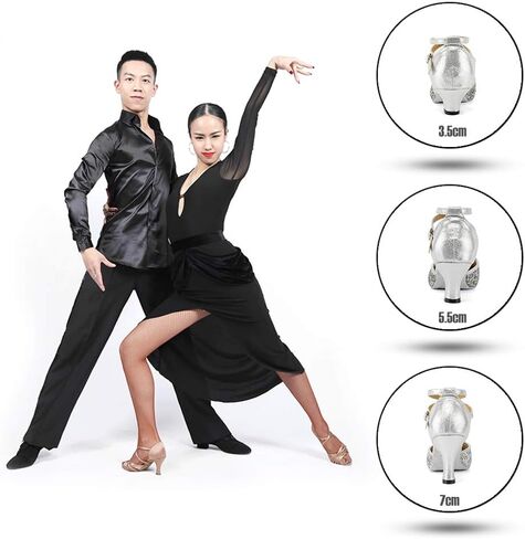 أحذية الرقص اللاتيني النسائية اللامعة من SWDZM بمقدمة مغلقة ومزينة بالترتر وقاعات الرقص السالسا والتانجو الحديثة لممارسة الأداء والحفلات الراقصة، موديل DY-LS in Kuwait