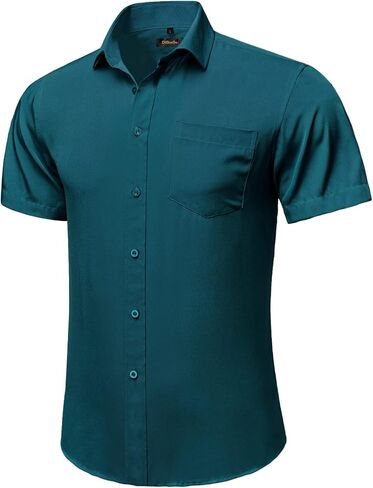 DiBanGu Men's Casual Dress Shirt Cotton Short Sleeve Button Down Shirts Regular Fit Paisley Solid Contrast Design in Saudi Arabia