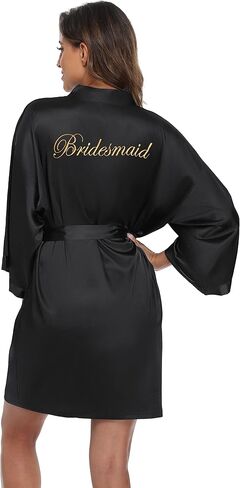 goodmansam Women's Satin Kimono Robe Soft Bride Bridesmaid Sleepwear Short Wedding Party Bridal Robes Getting Ready in Kuwait