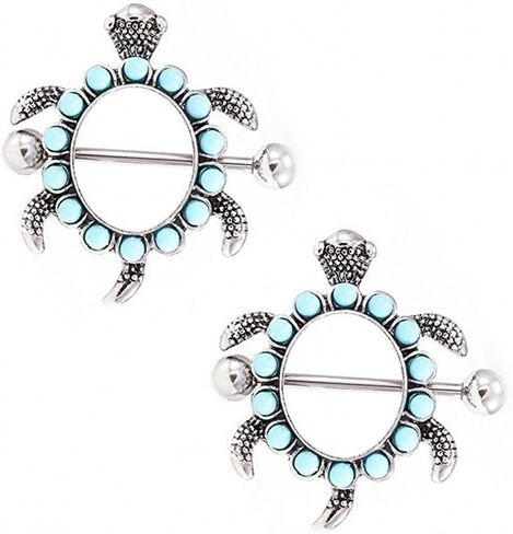 IPINK- زوج من تصميم السلحفاة مع أغطية حلمات Aqua Gems 14G in Kuwait