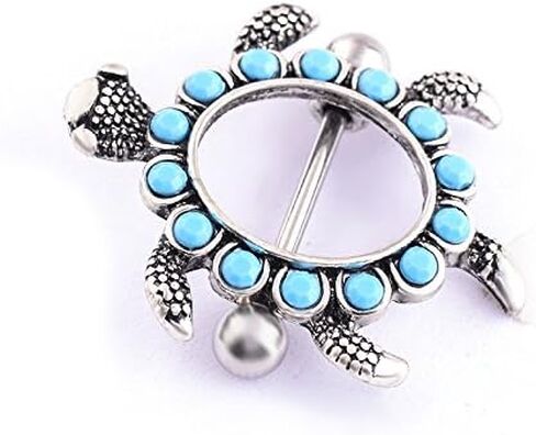 IPINK- زوج من تصميم السلحفاة مع أغطية حلمات Aqua Gems 14G in Kuwait