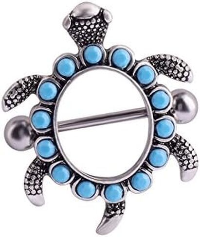 IPINK- زوج من تصميم السلحفاة مع أغطية حلمات Aqua Gems 14G in Kuwait