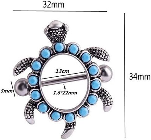 IPINK- زوج من تصميم السلحفاة مع أغطية حلمات Aqua Gems 14G in Kuwait