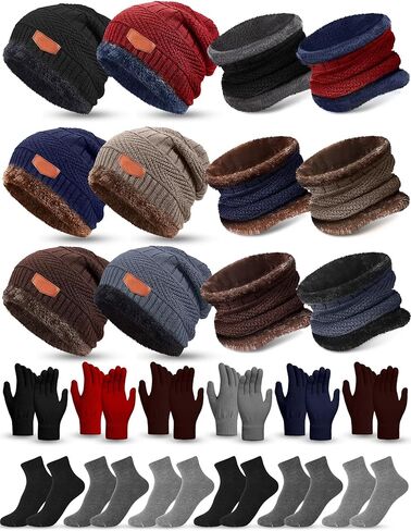 24 قطعة قبعة الشتاء وشاح قفازات الجوارب مجموعة مترهل متماسكة قبعة الجمجمة بيني الصوف مبطن قبعة محبوكة بطانة الصوف الرقبة الدافئة الجراميق جورب دافئ للنساء الرجال الطقس البارد، متعدد الألوان in Kuwait