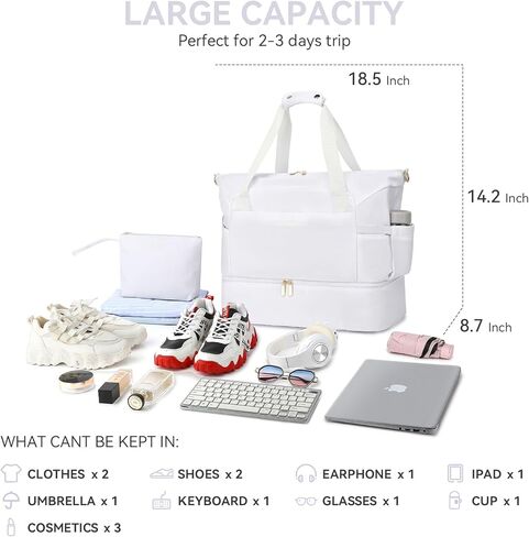 Duffle Bag Women Travel, Weekender Bag with Shoe Compartment, Overnight Bag with Toiletry Bag, Gym Bag Carry on Duffel Bag for Women, Men, Travel, Workout, Yoga, Sport (Black） in Kuwait