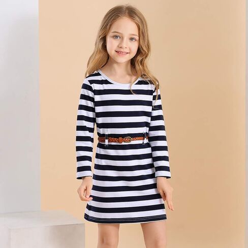 Girls Maxi Dress with Pocket Long Sleeve Striped Black Floral Casual for Holiday School Size 5-13 Years in Kuwait