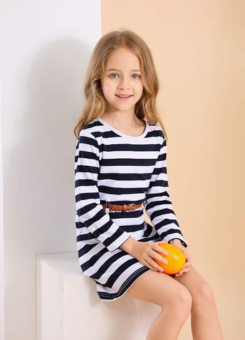 Girls Maxi Dress with Pocket Long Sleeve Striped Black Floral Casual for Holiday School Size 5-13 Years in Kuwait