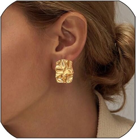 tosgmy مكتنزة الذهب مستطيل أقراط للنساء، الذهب بيان الأقراط لذيذ سميكة أقراط الذهب مربع القلب اللؤلؤ التجاعيد غير النظامية انخفاض القرط الأقراط الهندسية الحد الأدنى للنساء الفتيات العصرية هدية المجوهرات in Kuwait