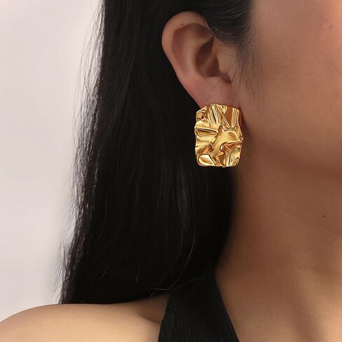 tosgmy مكتنزة الذهب مستطيل أقراط للنساء، الذهب بيان الأقراط لذيذ سميكة أقراط الذهب مربع القلب اللؤلؤ التجاعيد غير النظامية انخفاض القرط الأقراط الهندسية الحد الأدنى للنساء الفتيات العصرية هدية المجوهرات in Kuwait