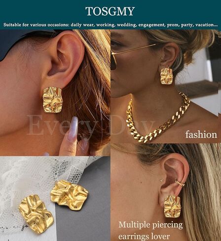 tosgmy مكتنزة الذهب مستطيل أقراط للنساء، الذهب بيان الأقراط لذيذ سميكة أقراط الذهب مربع القلب اللؤلؤ التجاعيد غير النظامية انخفاض القرط الأقراط الهندسية الحد الأدنى للنساء الفتيات العصرية هدية المجوهرات in Kuwait