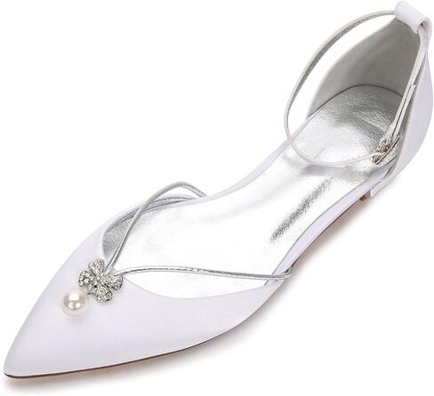 Lady Elegant Pointed Toe Satin Dress Flats Shoes with Pearl and Crystals in Saudi Arabia