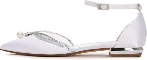Lady Elegant Pointed Toe Satin Dress Flats Shoes with Pearl and Crystals in Saudi Arabia