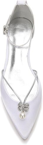 Lady Elegant Pointed Toe Satin Dress Flats Shoes with Pearl and Crystals in Saudi Arabia