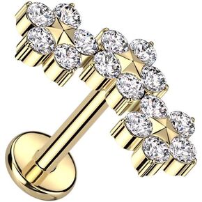 Pierced Owl 16GA F136 Implant Grade Titanium Internally Threaded Triple CZ Crystal Flower Top Flat Back Labret Stud