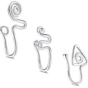 Sllaiss 3 قطع حلقات الأنف الحاجز وهمية 925 الفضة الاسترلينية كليب على CZ الأنف هوب خواتم للنساء الرجال فو الأنف ثقب مجموعة مجوهرات in Kuwait