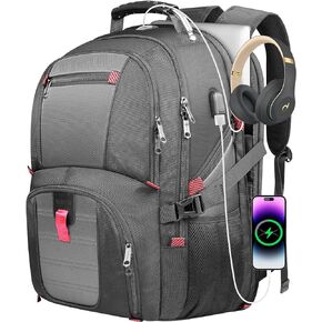 Yamdeg Large Backpack, Laptop Backpacks for Men, Durable Big Capacity Laptop Computer Business Backpack 180°TSA Airline Approved Business Bag With USB Charging Port, Gifts For Him Men, Grey