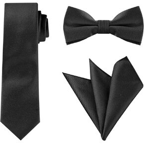 Allegra K Tie Set for Men Satin Necktie Bowtie Pocket Square Solid Color for Wedding Business