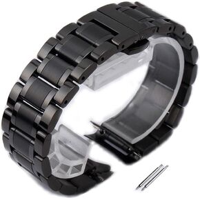 Curved Stainless Steel Metal Watch Band Strap Buckle Clasp Men Women 14mm-24mm Silver Black in Saudi Arabia