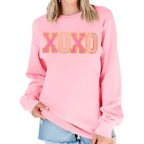 KEKEMI عيد الحب البلوز للنساء ريترو XOXO الجرافيك سترة قمصان Crewneck العناق والقبلات كنزة بمقاس كبير