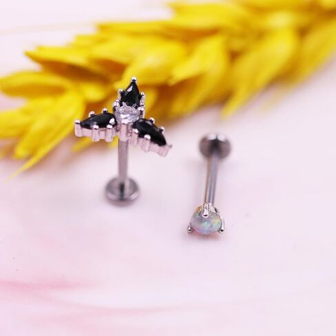 925 Sterling Silver Top Push in Threadless Opal/CZ Flat Back Stud 925 Silver Cartilage Earring Nose Stud Lip Ring Threadless Earring Helix Stud Tragus Piercing Jewelry for Women Men in Saudi Arabia