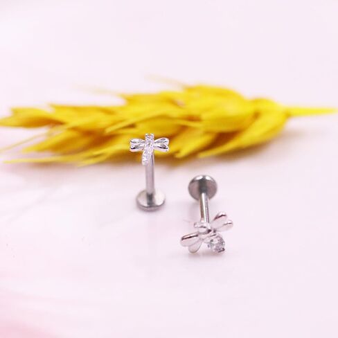 925 Sterling Silver Top Push in Threadless Opal/CZ Flat Back Stud 925 Silver Cartilage Earring Nose Stud Lip Ring Threadless Earring Helix Stud Tragus Piercing Jewelry for Women Men in Saudi Arabia