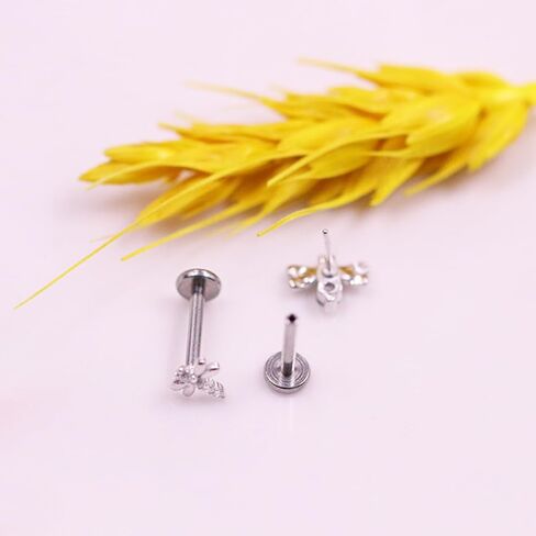 925 Sterling Silver Top Push in Threadless Opal/CZ Flat Back Stud 925 Silver Cartilage Earring Nose Stud Lip Ring Threadless Earring Helix Stud Tragus Piercing Jewelry for Women Men in Saudi Arabia