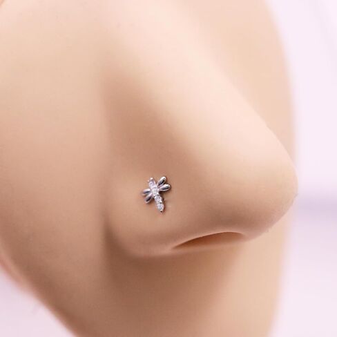 925 Sterling Silver Top Push in Threadless Opal/CZ Flat Back Stud 925 Silver Cartilage Earring Nose Stud Lip Ring Threadless Earring Helix Stud Tragus Piercing Jewelry for Women Men in Saudi Arabia