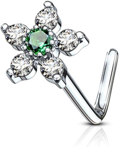 Covet Jewelry 6 CZ Flower Top 316L Surgical Steel L Bend Nose Stud Rings in Saudi Arabia