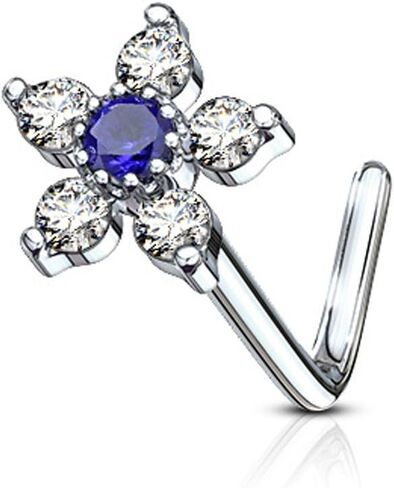 Covet Jewelry 6 CZ Flower Top 316L Surgical Steel L Bend Nose Stud Rings in Saudi Arabia