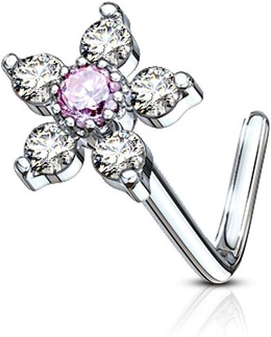 Covet Jewelry 6 CZ Flower Top 316L Surgical Steel L Bend Nose Stud Rings in Saudi Arabia