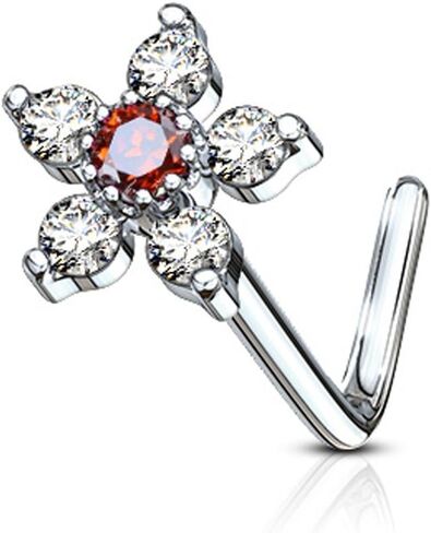 Covet Jewelry 6 CZ Flower Top 316L Surgical Steel L Bend Nose Stud Rings in Saudi Arabia