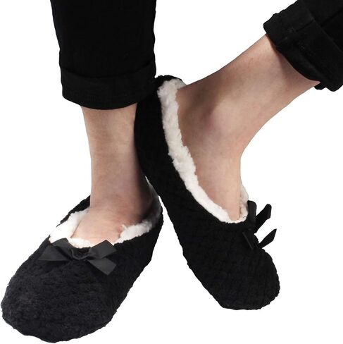 BambooMN Soft Touch Warm Cozy Fuzzy Non-Slip Lined Slip-On Slippers Socks for Adult Women, Indoor Travel House Slippers, 3 Pairs in Saudi Arabia