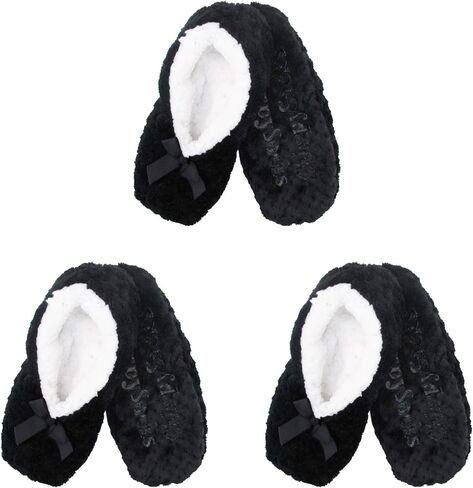 BambooMN Soft Touch Warm Cozy Fuzzy Non-Slip Lined Slip-On Slippers Socks for Adult Women, Indoor Travel House Slippers, 3 Pairs in Saudi Arabia
