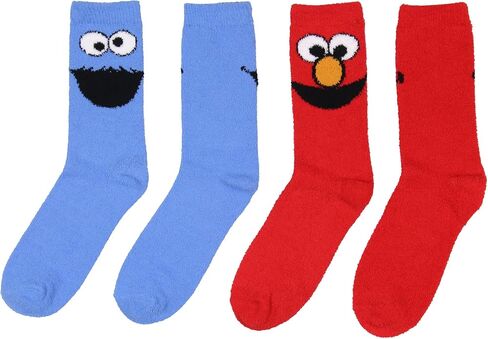 Bioworld Sesame Street Socks Cookie Monster And Elmo Character Adult Fuzzy Plush Crew Socks 2 Pack For Women Men in Saudi Arabia