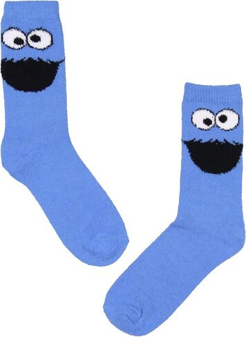 Bioworld Sesame Street Socks Cookie Monster And Elmo Character Adult Fuzzy Plush Crew Socks 2 Pack For Women Men in Saudi Arabia