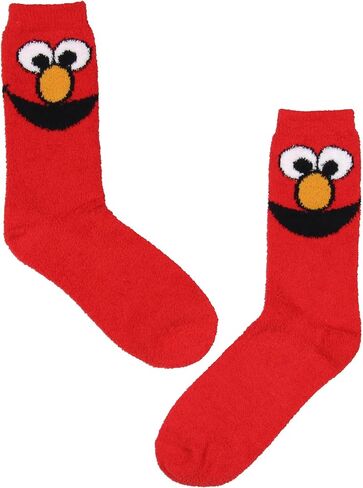Bioworld Sesame Street Socks Cookie Monster And Elmo Character Adult Fuzzy Plush Crew Socks 2 Pack For Women Men in Saudi Arabia