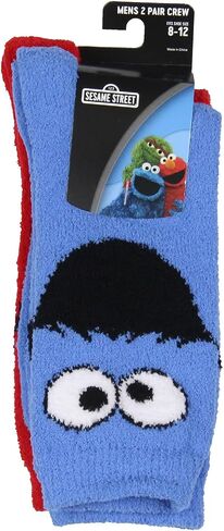 Bioworld Sesame Street Socks Cookie Monster And Elmo Character Adult Fuzzy Plush Crew Socks 2 Pack For Women Men in Saudi Arabia