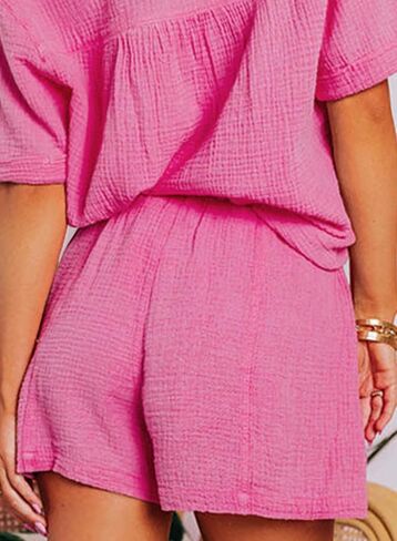 Dokotoo Women's Two Piece Outfits V Neck Short Sleeve Shirts and High Waist Shorts Lounge Sets in Saudi Arabia