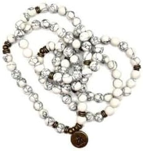 JODORA Awander White Howlite Buddha Charm Prayer 108 Beads Mala Mantra Beaded Necklace Stretch Wrap Bracelet Jewelry Collar Pulsera, Gemstone, Howlite in Kuwait