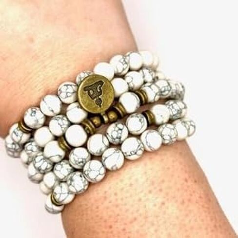 JODORA Awander White Howlite Buddha Charm Prayer 108 Beads Mala Mantra Beaded Necklace Stretch Wrap Bracelet Jewelry Collar Pulsera, Gemstone, Howlite in Kuwait
