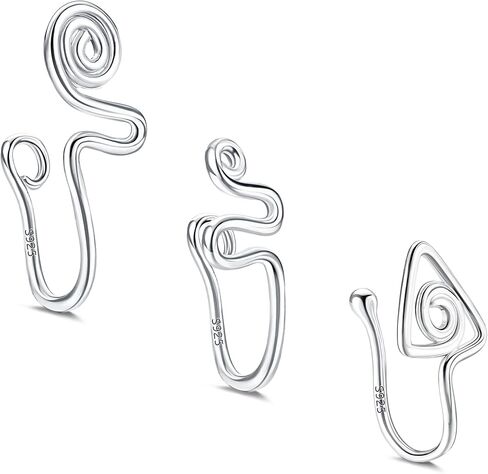 Sllaiss 3 قطع حلقات الأنف الحاجز وهمية 925 الفضة الاسترلينية كليب على CZ الأنف هوب خواتم للنساء الرجال فو الأنف ثقب مجموعة مجوهرات in Kuwait