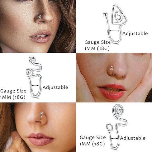 Sllaiss 3 قطع حلقات الأنف الحاجز وهمية 925 الفضة الاسترلينية كليب على CZ الأنف هوب خواتم للنساء الرجال فو الأنف ثقب مجموعة مجوهرات in Kuwait