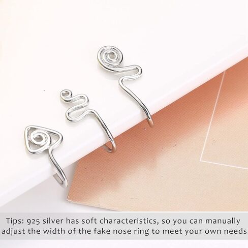 Sllaiss 3 قطع حلقات الأنف الحاجز وهمية 925 الفضة الاسترلينية كليب على CZ الأنف هوب خواتم للنساء الرجال فو الأنف ثقب مجموعة مجوهرات in Kuwait